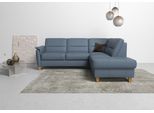 Ecksofa HOME AFFAIRE "Palmera L-Form, B: 236 cm", blau (grau, blau), B:236cm H:89cm T:212cm, Luxus-Microfaser (100% Polyester);Struktur (100% Polyester);Luxus-Microfaser in Lederoptik (100% Polyester), Sofas, Ecksofa, optional Schlaffunktion & Bettkasten, Federkern