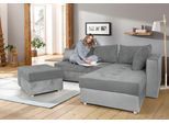 Ecksofa COLLECTION AB "Italia L-Form, B: 217 cm", grau (hellgrau), B:217cm H:42cm T:182cm, 100%Polyester, Sofas, Ecksofa, Schlaffunktion, Bettkasten & 1 Zierkissen, Federkern