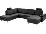 Wohnlandschaft DIE PLANBAR "PN-EM15047 U-Form, mit Kopfstützen", grau (anthrazit), B:309cm H:104cm T:235cm, Sofas, Wohnlandschaft, Echtleder, wahlweise mit Schlaffunktion u. Stauraum
