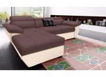 Ecksofa COTTA "Speedway L-Form", creme, braun, B:265cm H:79cm T:102cm, Edles Flachgewebe ( 100% Polyester ) / Feine Struktur ( 100% Polyester );Kunstleder SOFTLUX / Luxus-Microfaser ( 100% Polyester );Kunstleder SOFTLUX / Struktur ( 100% Polyester ), Sofas, Ecksofa, mit Kopfteilverstellung, wahlweise mit Schlaffunktion & Bettkasten