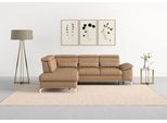 Ecksofa SIT & MORE "Cabrio L-Form, B: 274 cm, mit Sitztiefen-, Arm- & Kopfteilverstellung", braun (cappucino), B:274cm H:87cm T:230cm, Sofas, Ecksofa, 3 Nierenkissen, Federkern, optional Schlaffunktion und Stauraum