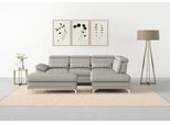 Ecksofa SIT & MORE "Cabrio L-Form, B: 274 cm, mit Sitztiefen-, Arm- & Kopfteilverstellung", grau (hellgrau), B:274cm H:87cm T:230cm, Sofas, Ecksofa, 3 Nierenkissen, Federkern, optional Schlaffunktion und Stauraum