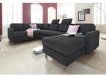 Wohnlandschaft SIT & MORE "Pablo U-Form", schwarz, B:292cm H:80cm T:87cm, Struktur (100% Polyester);Kunstleder SOFTLUX;Luxus-Microfaser ALTARA NUBUCK (100% Polyester), Sofas, Wohnlandschaft, wahlweise mit Schlaffunktion und Bettkasten