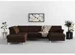 Wohnlandschaft SIT & MORE "Marano U-Form", braun (dunkelbraun), B:304cm T:216cm, 100% Polyester, Sofas, Wohnlandschaft, inklusive Kopfteilverstellung, optional Schlaffunktion & Bettkasten