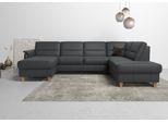 Wohnlandschaft HOME AFFAIRE "Palmera U-Form, B: 308 cm", schwarz, B:308cm H:89cm T:212cm, Luxus-Microfaser (100% Polyester);Struktur (100% Polyester);Luxus-Microfaser in Lederoptik (100% Polyester), Sofas, Wohnlandschaft, optional Schlaffunktion & Bettkasten, Federkern