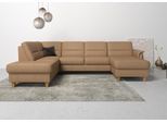 Wohnlandschaft HOME AFFAIRE "Palmera U-Form, B: 308 cm", braun (cappuccino), B:308cm H:89cm T:212cm, Luxus-Microfaser (100% Polyester);Struktur (100% Polyester);Luxus-Microfaser in Lederoptik (100% Polyester), Sofas, Wohnlandschaft, optional Schlaffunktion & Bettkasten, Federkern