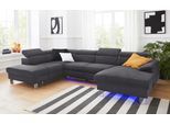 Wohnlandschaft COTTA "Komaris U-Form, B: 320 cm", grau, B:320cm, Microfaser PRIMABELLE (100% Polyester);Kunstleder SOFTLUX;Feinstruktur (100% Polyester);Kunstleder SOFTLUX/Struktur (100% Polyester);NaturLEDER, Sofas, Wohnlandschaft, mit Kopfteilverstellung, optional Schlaffunktion, Bettkasten & Licht