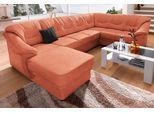 Wohnlandschaft SIT & MORE "Savona U-Form, B: 320 cm", orange (terra), B:320cm H:90cm T:211cm, Luxus-Kunstleder;Primabelle-Microfaser;NaturLederKorpus ist mit passendem Luxus-Kunstleder bezogen. Bitte beachten Sie, dass Lederbezüge mehr Nähte aufweisen als Stoffbezüge;Struktur, Sofas, Wohnlandschaft, optional Schlaffunktion, Federkern
