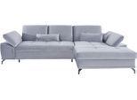 Ecksofa OTTO HOME "Costello L-Form, B: 301 cm mit Sitztiefen-, Armteilverstellung &", grau (hellgrau), B:301cm H:89cm T:176cm, 100% Polyester;Samtoptik (100% Polyester), Sofas, Ecksofa, 3 Nierenkissen, optional Schlaffunktion & Bettkasten