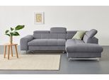 Ecksofa COTTA "Chef L-Form", stone, B:257cm H:72cm T:206cm, Luxus-Microfaser (100% Polyester);Kunstleder Softlux;Leder Advantage (abgedecktes Spalt-Rindsleder), Rückseite mit schwarzem Spannstoff bezogen;NaturLEDER (echtes Rindsleder), Rückseite mit schwarzem Spannstoff bezogen, Sofas, Ecksofa, mit Kopfteilverstellung, edle Metallkufen, optional Schlaffunktion