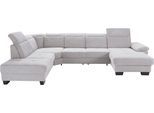 Wohnlandschaft OTTO HOME "Cornwall U-Form", silber, B:360cm H:84cm T:253cm, Struktur fein (100% Polyester);Luxus-Microfaser weich (90% Polyester, 10% Polyamid), Sofas, Wohnlandschaft, inkl. Sitztiefenverstellung, wahlweise mit Schlaffunktion