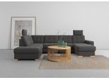 Wohnlandschaft SIT & MORE "Quincy U-Form", grau (dunkelgrau), B:312cm H:82cm T:213cm, Sofas, Wohnlandschaft, wahlweise mit Schlaffunktion und Bettkasten
