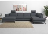Wohnlandschaft SIT & MORE "Olsen U-Form", grau (dunkelgrau), B:335cm H:88cm T:201cm, 98% Polyester 2%Polyamid, Sofas, Wohnlandschaft, inklusive Sitztiefenverstellung, optional Schlaffunktion, 15cm hoch