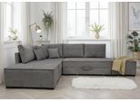 Ecksofa HOME AFFAIRE "Night & Day L-Form, B: 316 cm mit Dauer-Schlaffunktion 180x200 cm", grau, B:316cm T:215cm, 100% Polyester, Sofas, Ecksofa, Set: Sofa & Hocker, Schlaffunktion, Bettkasten & Kissen, Boxspringbett