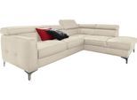 Ecksofa COTTA "Sammy L-Form", beige (creme), B:239cm H:74cm T:207cm, Microfaser Primabelle (100% Polyester);Die Rückseite und die Liegefläche der Bettfunktion in NaturLEDER ist mit schwarzem Spannstoff bezogen, Sofas, Ecksofa, mit Kopfteilverstellung, wahlweise mit Schlaffunktion & Bettkasten