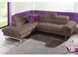 Ecksofa COTTA "Chef bequem, tolle Verarbeitungsdetails, Breite 262cm, L-Form", braun, B:257cm H:72cm T:206cm, Luxus-Microfaser (100% Polyester);Kunstleder Softlux;Leder Advantage (abgedecktes Spalt-Rindsleder), Rückseite mit schwarzem Spannstoff bezogen;NaturLEDER (echtes Rindsleder), Rückseite mit schwarzem Spannstoff bezogen, Sofas, Ecksofa, mit Kopfteilverstellung, edle Metallkufen, optional Sc