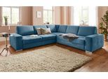 Ecksofa SIT & MORE "Santorini L-Form", blau (azur), B:276cm H:82cm T:271cm, Struktur (100% Polyester);Struktur fein (95% Polyester, 5% Polyamid), Sofas, Ecksofa, mit Federkern und Sitztiefenverstellung, wahlweise mit Schlaffunktion