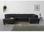 Wohnlandschaft SIT & MORE "Belluci U-Form", schwarz, B:321cm H:85cm T:195cm, Sofas, Wohnlandschaft, Kopfteilverstellung und Federkern, wahlweise mit Schlaffunktion
