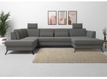 Wohnlandschaft SIT & MORE "Olsen U-Form", grau (anthrazit), B:335cm H:88cm T:201cm, 100% Polyester, Sofas, Wohnlandschaft, inklusive Sitztiefenverstellung, optional Schlaffunktion, 15cm hoch