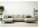 Wohnlandschaft OTTO HOME "TVINNU Leinenoptik, 354 cm", beige (hellgrün), B:354cm H:83cm T:193cm, Sofas, Wohnlandschaft, Recamiere rechts/links, schwarze Metallfüße, bequeme Sitz-/Liegefläche