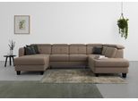 Wohnlandschaft SIT & MORE "Belluci U-Form", braun (nuss), B:321cm H:85cm T:195cm, Sofas, Wohnlandschaft, Kopfteilverstellung und Federkern, wahlweise mit Schlaffunktion