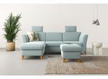 Ecksofa HOME AFFAIRE "Trelleborg L-Form", blau (aqua), B:249cm H:86cm T:162cm, 100% Polyester, Sofas, Ecksofa, Federkern-Polsterung, wahlweise mit Schlaffunktion und Bettkasten