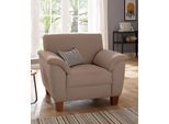 Sessel OTTO HOME "Alta", beige (dunkelbeige), B:101cm H:87cm T:88cm, Struktur ( 100% Polyester);Struktur fein ( 100% Polyester);Luxus-Microfaser (100% Polyester), Sessel, Sessel, mit Federkern und Kontrastnaht, Füße Buche eichefarben