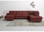 Wohnlandschaft HOME AFFAIRE "Palmera U-Form, B: 308 cm, große Stoff + Leder Auswahl", rot (merlot), B:308cm H:89cm T:212cm, Luxus-Microfaser (100% Polyester);Struktur (100% Polyester);Luxus-Microfaser in Lederoptik (100% Polyester), Sofas, Wohnlandschaft, mit Schlaffunktion & Bettkasten, Federkern, XXL-Wohnlandschaft