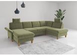 Wohnlandschaft OTTO HOME "Rochelle, U-Form", grün (hellgrün), B:314cm H:90cm T:195cm, 100% Polyester, Sofas, Wohnlandschaft, optional mit Armteilverstellung, mit Schlaffunktion & Bettkasten