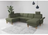Wohnlandschaft OTTO HOME "Rochelle, U-Form", grün (olive), B:314cm H:90cm T:195cm, 95% Polyester 5% Polyamid, Sofas, Wohnlandschaft, optional mit Armteilverstellung, mit Schlaffunktion & Bettkasten
