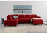 Wohnlandschaft SIT & MORE "Mellum U-Form", rot (bordeaux), B:306cm H:87cm T:212cm, 100% Polyester, Sofas, Wohnlandschaft, Federkern, wahlweise mit Schlaffunktion, Stauraum und Armteilfunktion