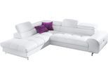 Ecksofa COTTA "Chef L-Form", altweiß, B:257cm H:72cm T:206cm, Luxus-Microfaser (100% Polyester);Kunstleder Softlux;Leder Advantage (abgedecktes Spalt-Rindsleder), Rückseite mit schwarzem Spannstoff bezogen;NaturLEDER (echtes Rindsleder), Rückseite mit schwarzem Spannstoff bezogen, Sofas, Ecksofa, mit Kopfteilverstellung, edle Metallkufen, optional Schlaffunktion