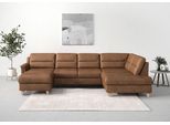 Wohnlandschaft SIT & MORE "Farö U-Form", braun (cognac), B:325cm H:90cm T:187cm, Sofas, Wohnlandschaft, inklusive Federkern, wahlweise mit Schlaffunktion und Bettkasten
