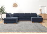 Wohnlandschaft HOME AFFAIRE "Dundee U-Form", blau (graublau), B:338cm H:86cm T:219cm, Flachgewebe (100% Polyester), Sofas, Wohnlandschaft, wahlweise mit Kopfteilverstellung und zusätzlich mit Schlaffunktion