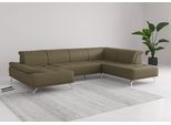 Wohnlandschaft OTTO HOME "Caluna", grün (olive), B:334cm H:81cm T:235cm, Sofas, Wohnlandschaft, Inkl.Sitztiefenverstellung, wahlweise mit Kopf- und Armteilverstellung
