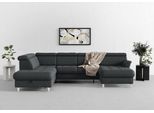 Wohnlandschaft SIT & MORE "Marano U-Form", grau (dunkelgrau), B:304cm T:216cm, 100% Polyester, Sofas, Wohnlandschaft, inklusive Kopfteilverstellung, optional Schlaffunktion & Bettkasten