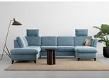 Wohnlandschaft HOME AFFAIRE "Trelleborg U-Form", blau (blau, grau), B:307cm H:86cm T:213cm, 100% Polyester, Sofas, Wohnlandschaft, optional Schlaffunktion und Bettkasten, inkl. Federkern-Polsterung