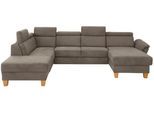 Wohnlandschaft OTTO HOME "Conville U-Form", braun (savannah), B:322cm H:84cm T:217cm, 100% Polyester, Sofas, Wohnlandschaft, Kopfteilverstellung wahlweise mit Schlaffunktion und Bettkasten