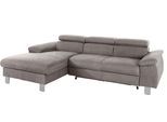 Ecksofa COTTA "Komaris L-Form, B: 244 cm", grau, B:244cm H:72cm T:166cm, Microfaser PRIMABELLE (100% Polyester);Kunstleder SOFTLUX(100%Polyurethan);Feinstruktur (100% Polyester);Kunstleder SOFTLUX/Struktur (100%Polyurethan, 90%Polyester, 10% Polyacryl), Sofas, Ecksofa, mit Kopfteilverstellung, optional Schlaffunktion, Bettkasten & Licht