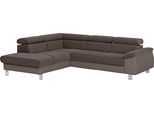 Ecksofa COTTA "Komaris L-Form, B: 249 cm", braun (mud, espresso), B:249cm H:72cm T:100cm, Microfaser PRIMABELLE (100% Polyester);Kunstleder SOFTLUX;Feinstruktur (100% Polyester);Kunstleder SOFTLUX/Struktur (100% Polyester);NaturLEDER, Sofas, Ecksofa, mit Kopfteilverstellung, optional Schlaffunktion, Bettkasten & Licht