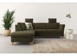Ecksofa HOME AFFAIRE "Trelleborg L-Form", grün (olive), B:252cm H:86cm T:213cm, 100% Polyester, Sofas, Ecksofa, Federkern-Polsterung, wahlweise mit Schlaffunktion und Stauraum
