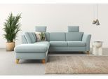 Ecksofa HOME AFFAIRE "Trelleborg L-Form", blau (aqua), B:252cm H:86cm T:213cm, 100% Polyester, Sofas, Ecksofa, Federkern-Polsterung, wahlweise mit Schlaffunktion und Stauraum
