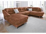 Wohnlandschaft SIT & MORE "Salsa U-Form", braun (cognac), B:333cm H:86cm T:205cm, Struktur (100% Polypropylen);Bedruckte Microfaser (100% Polyester);Luxus-Microfaser ALTARA NUBUCK (100% Polyester), Sofas, Wohnlandschaft, mit Federkern, wahlweise mit Schlaffunktion