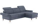 Ecksofa OTTO HOME "Calypso L-Form", grau (grau, blau), B:260cm H:85cm T:172cm, 100% Polyester, Sofas, Ecksofa, mit motorischen Funktionen im Sofa und Recamiere
