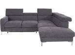 Ecksofa COTTA "Sammy L-Form", grau (stone), B:242cm H:74cm T:207cm, Struktur (100% Polyester );Chenille (90% Polyester; 10% Polyamid ), Sofas, Ecksofa, mit Kopfteilverstellung, wahlweise mit Schlaffunktion & Bettkasten