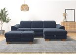 Ecksofa HOME AFFAIRE "Dundee L-Form", blau (graublau), B:264cm H:86cm T:170cm, Sofas, Ecksofa, wahlweise mit Kopfteilverstellung und zusätzlich mit Schlaffunktion