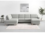 Wohnlandschaft SIT & MORE "Farö U-Form", silber, B:325cm H:90cm T:187cm, Sofas, Wohnlandschaft, inklusive Federkern, wahlweise mit Schlaffunktion und Bettkasten