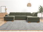 Wohnlandschaft HOME AFFAIRE "Dundee U-Form", grün, B:338cm H:86cm T:219cm, Flachgewebe (100% Polyester), Sofas, Wohnlandschaft, wahlweise mit Kopfteilverstellung und zusätzlich mit Schlaffunktion