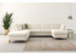 Wohnlandschaft HOME AFFAIRE "Trelleborg U-Form", beige (creme), B:307cm H:86cm T:213cm, 100% Polyester, Sofas, Wohnlandschaft, Federkern-Polsterung, wahlweise mit Schlaffunktion und Stauraum