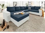 Wohnlandschaft COLLECTION AB "Paris U-Form, B: 310 cm", weiß (weiß, blau), B:310cm H:85cm T:212cm, Kunstleder SOFTLUX / Struktur (100% Polyester);Microfaser PRIMABELLE (100% Polyester);Zierkissen: 100% Polyester;Microfaser PRIMABELLE (100% Polyester) / Struktur (100% Polyester), Sofas, Wohnlandschaft, Zierkissen & Federkern, optional Schlaffunktion & Bettkasten